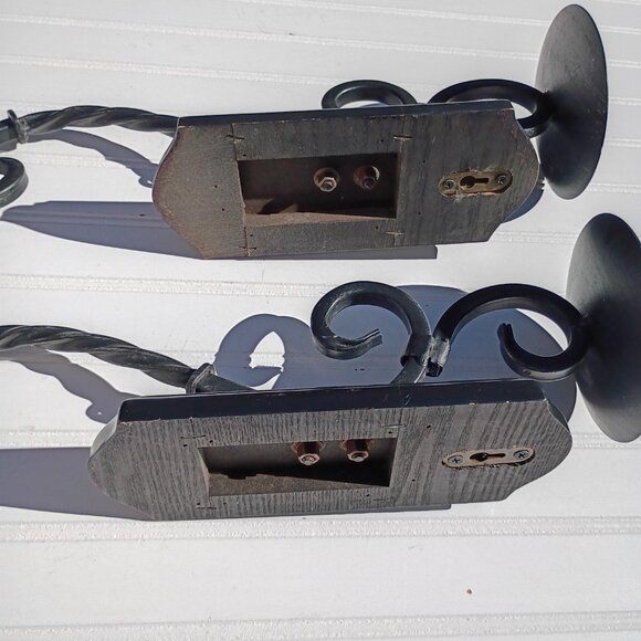 Black Wrought Iron Wall Sconce Pair Pillar Candle Holders Sconces Twisted Scroll - Picture 9 of 14